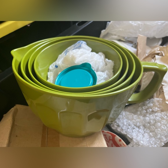 4 green mixing bowls set